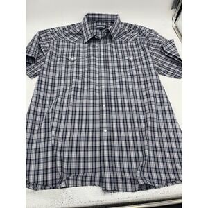 Panhandle Western Shirt Mens XL Blue Plaid Pearl Snap Short Sleeve